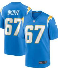 Men's Los Angeles Chargers CJ Okoye Powder Blue Team Game Jersey JS3439 nicesnker