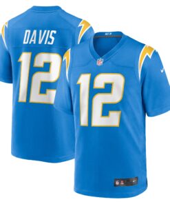 Men's Los Angeles Chargers Derius Davis Powder Blue Team Game Jersey JS5646 nicesnker