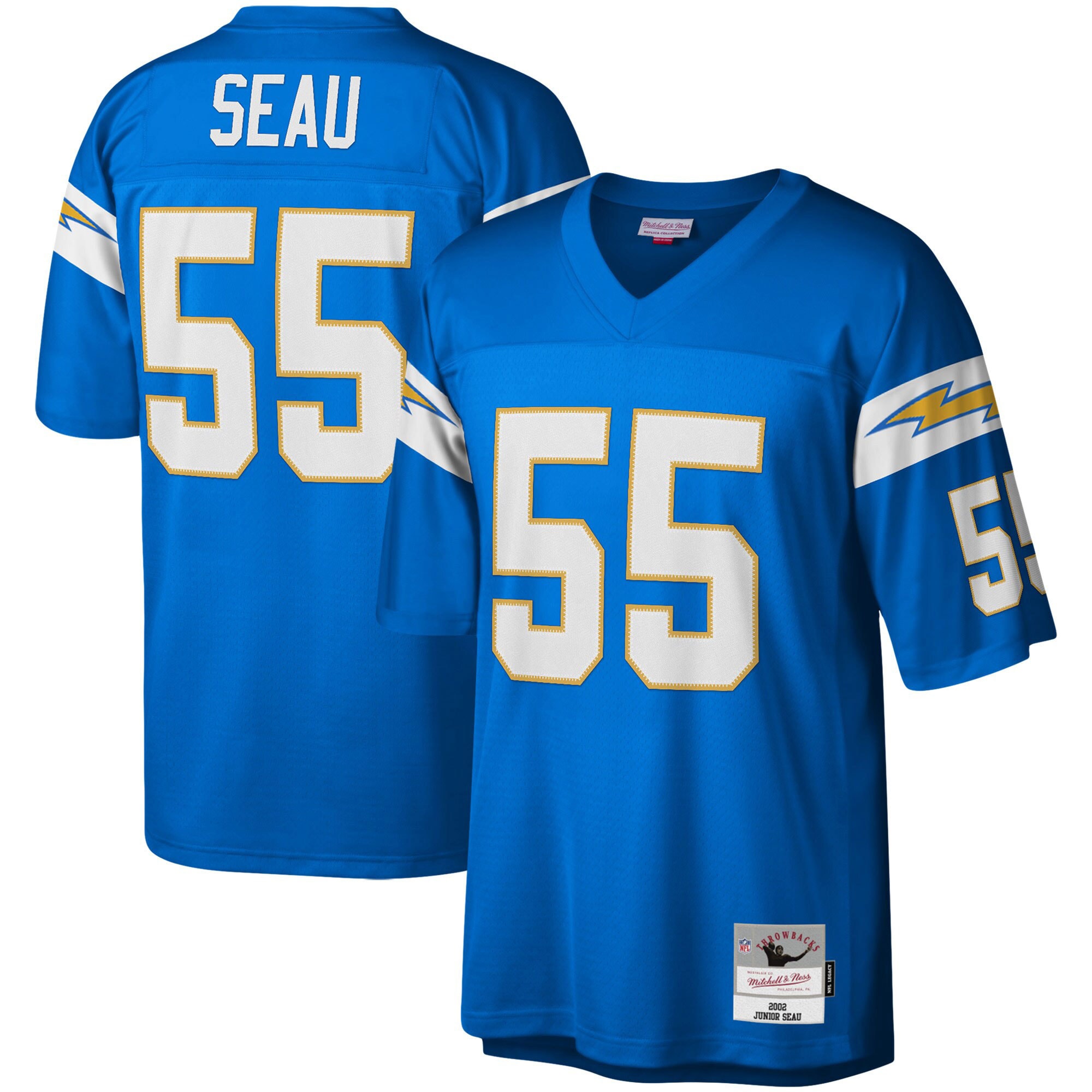 Men's Los Angeles Chargers Junior Seau Mitchell & Ness Powder Blue Big & Tall 2002 Retired Player Jersey JS1493 nicesnker