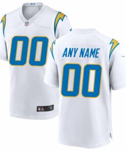 Men's Los Angeles Chargers White Custom Game Jersey JS5379 nicesnker