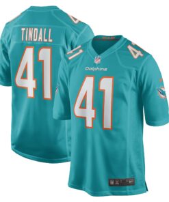 Men's Miami Dolphins Channing Tindall Aqua Game Player Jersey JS5392 nicesnker