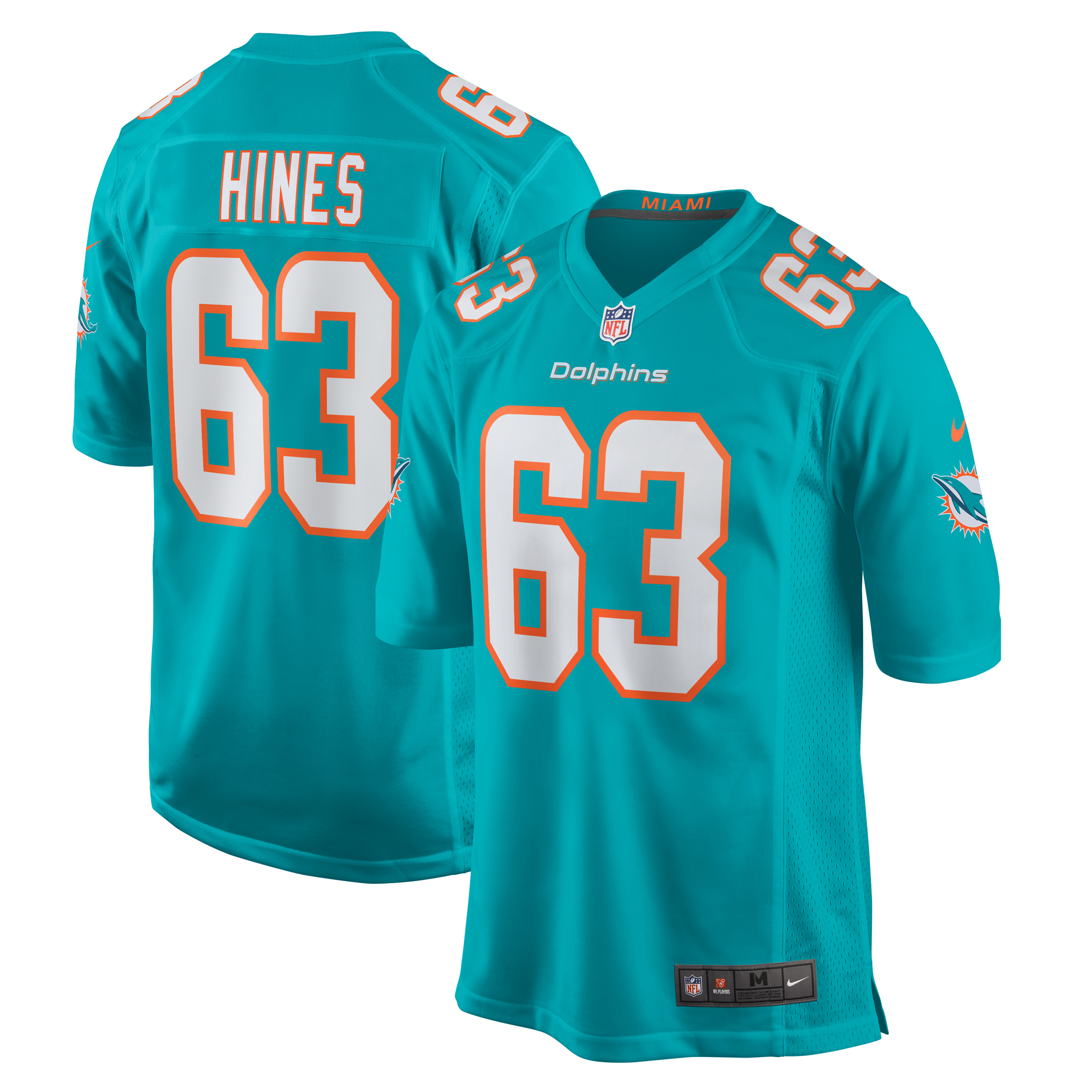 Men's Miami Dolphins Chasen Hines Aqua Team Game Jersey JS3835 nicesnker