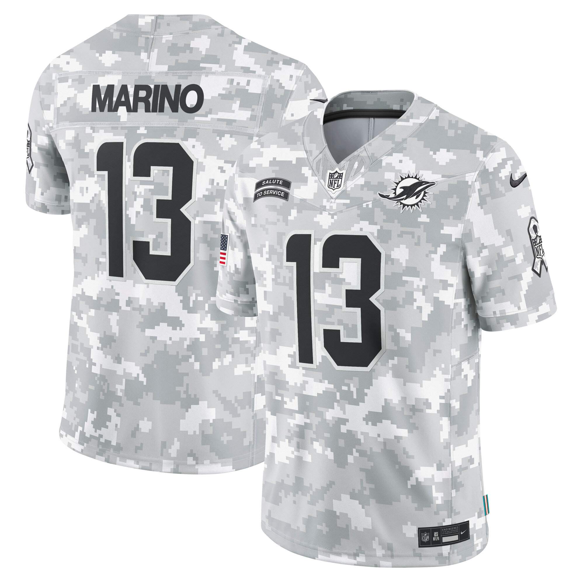 Men's Miami Dolphins Dan Marino Arctic Camo 2024 Salute to Service Retired Player Limited Jersey JS7065 nicesnker