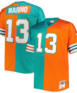 Men's Miami Dolphins Dan Marino Mitchell & Ness Aqua/Orange Big & Tall Split Legacy Retired Player Jersey JS8837 nicesnker