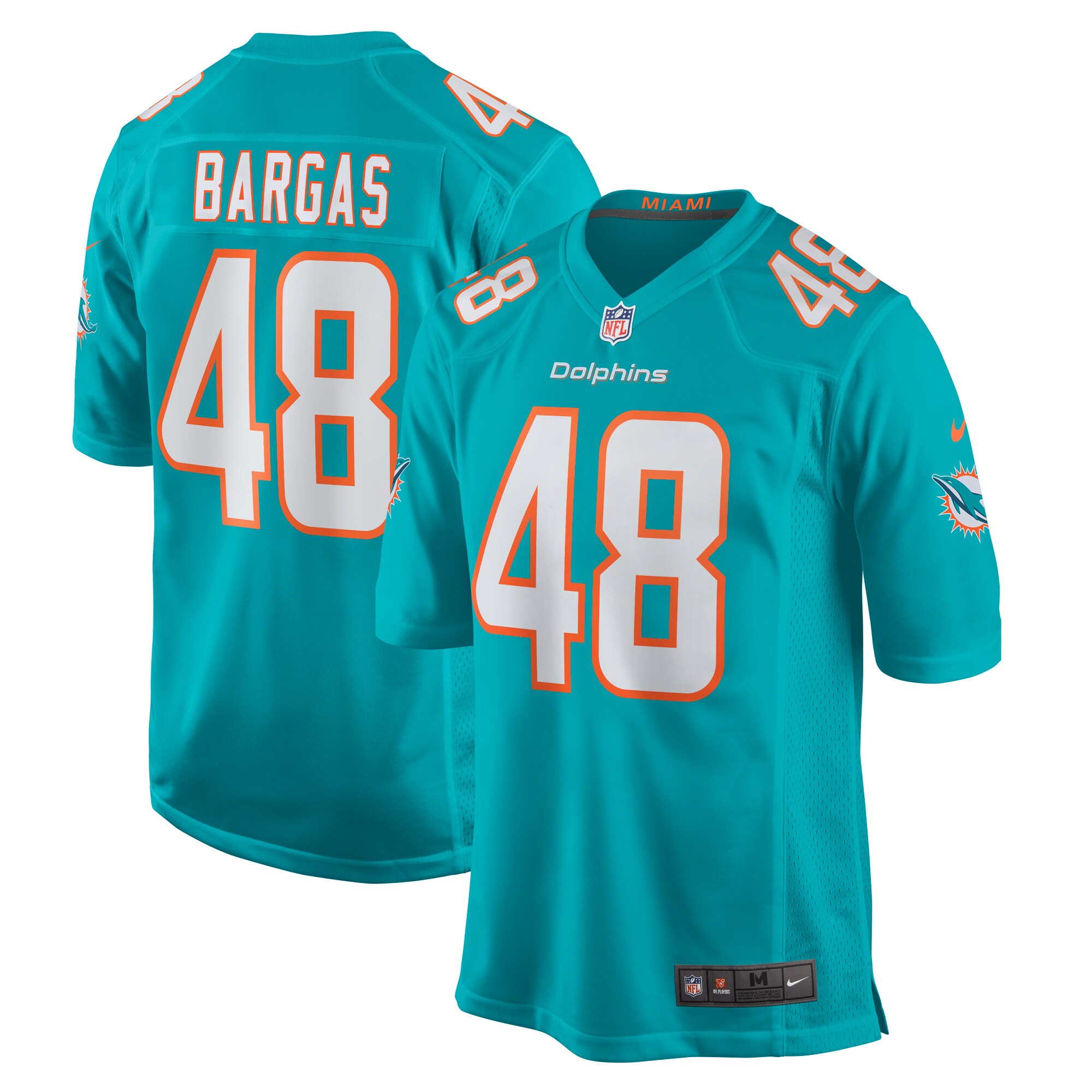 Men's Miami Dolphins Jake Bargas Aqua Home Game Player Jersey JS9561 nicesnker