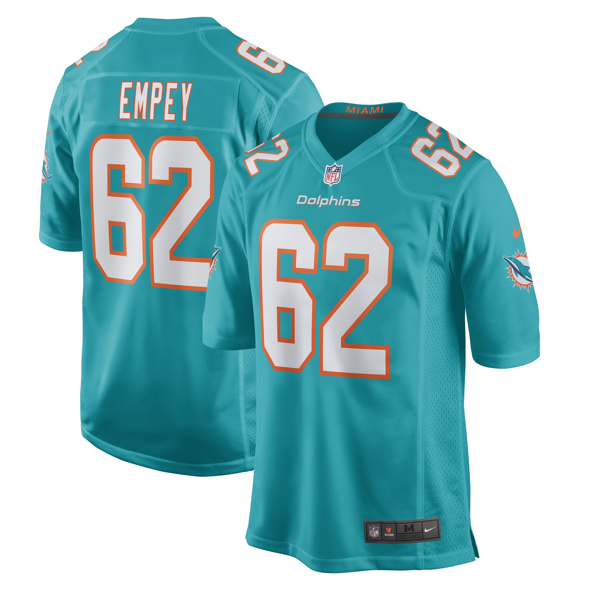 Men's Miami Dolphins James Empey Aqua Game Player Jersey JS5087 nicesnker