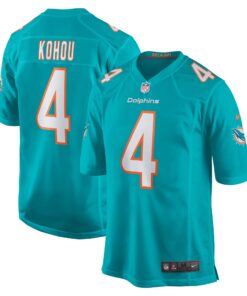 Men's Miami Dolphins Kader Kohou Aqua Game Player Jersey JS5498 nicesnker