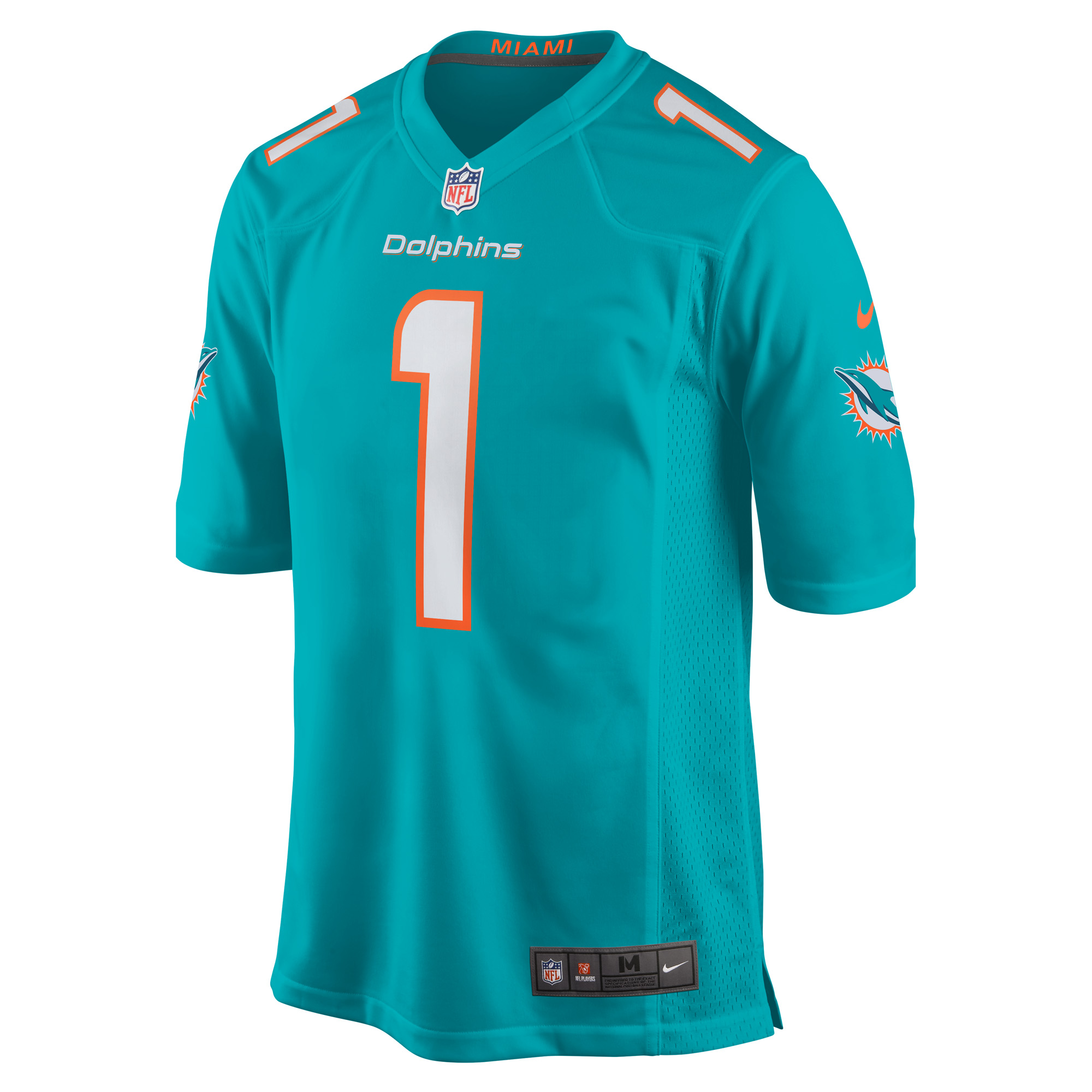Men's Miami Dolphins Number 1 Groom Aqua Game Jersey JS5232 nicesnker - Image 2