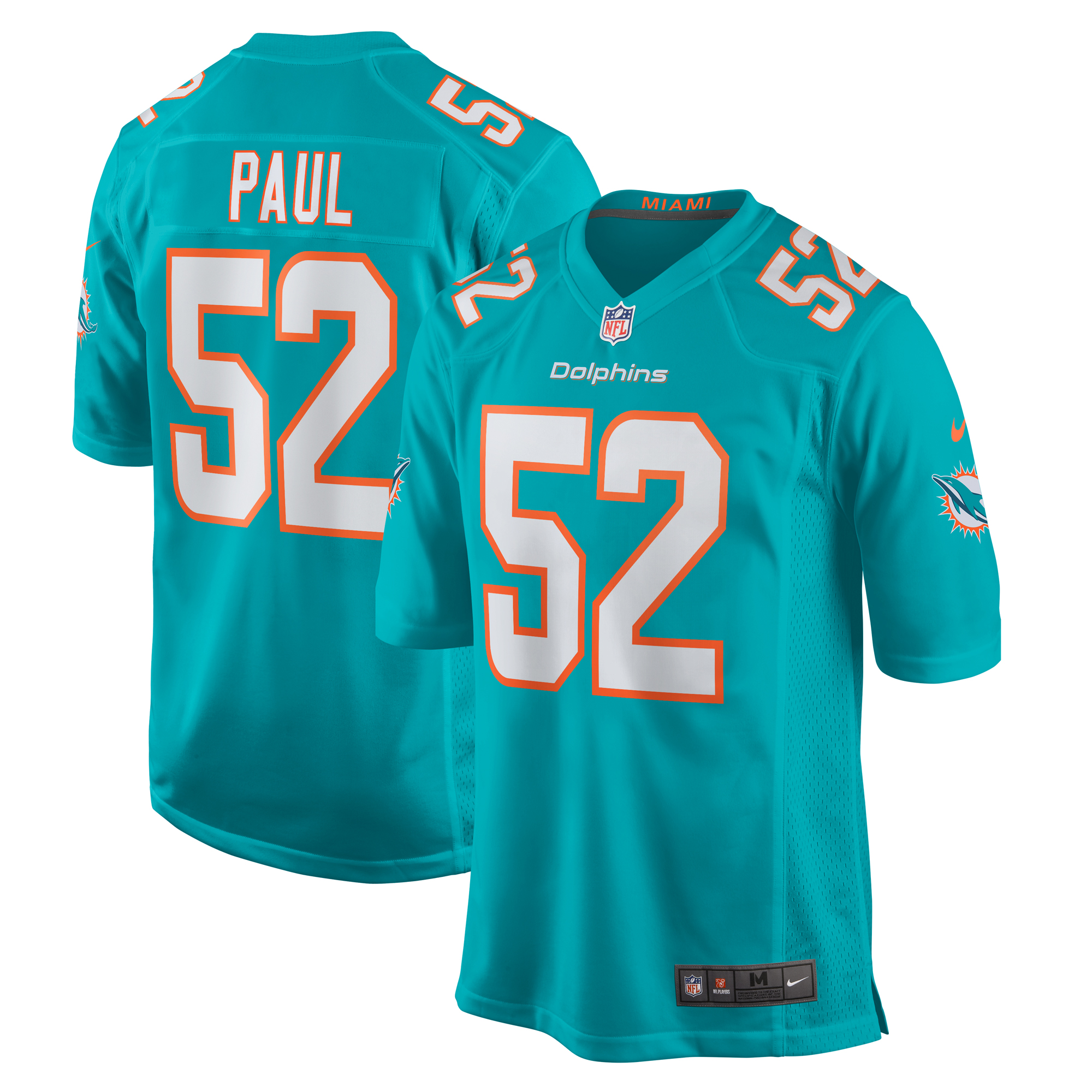 Men's Miami Dolphins Patrick Paul Aqua Game Jersey JS7702 nicesnker