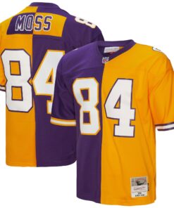 Men's Minnesota Vikings Randy Moss Mitchell & Ness Purple/Gold 1998 Split Legacy Jersey JS3821 nicesnker