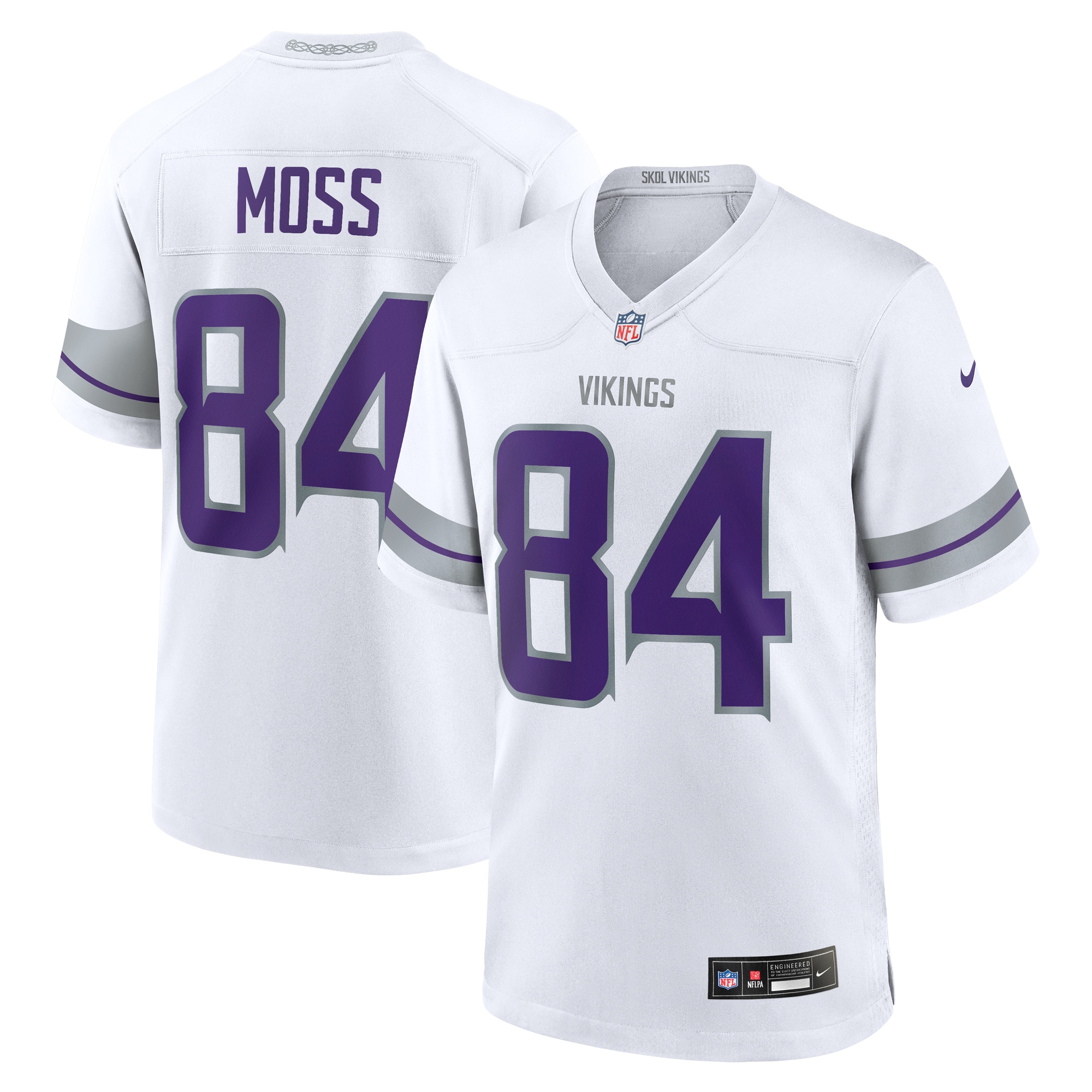 Men's Minnesota Vikings Randy Moss White Alternate Retired Player Game Jersey JS7218 nicesnker