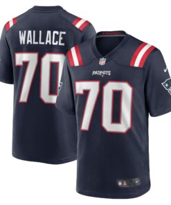 Men's New England Patriots Caedan Wallace Navy Game Jersey JS8977 nicesnker