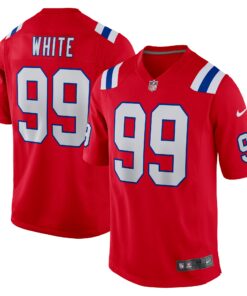 Men's New England Patriots Keion White Red Alternate Team Game Jersey JS2460 nicesnker