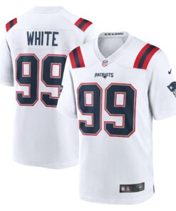 Men's New England Patriots Keion White White Game Jersey JS4025 nicesnker