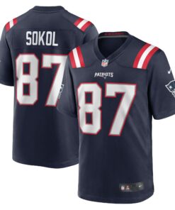 Men's New England Patriots Matt Sokol Navy Game Player Jersey JS1281 nicesnker