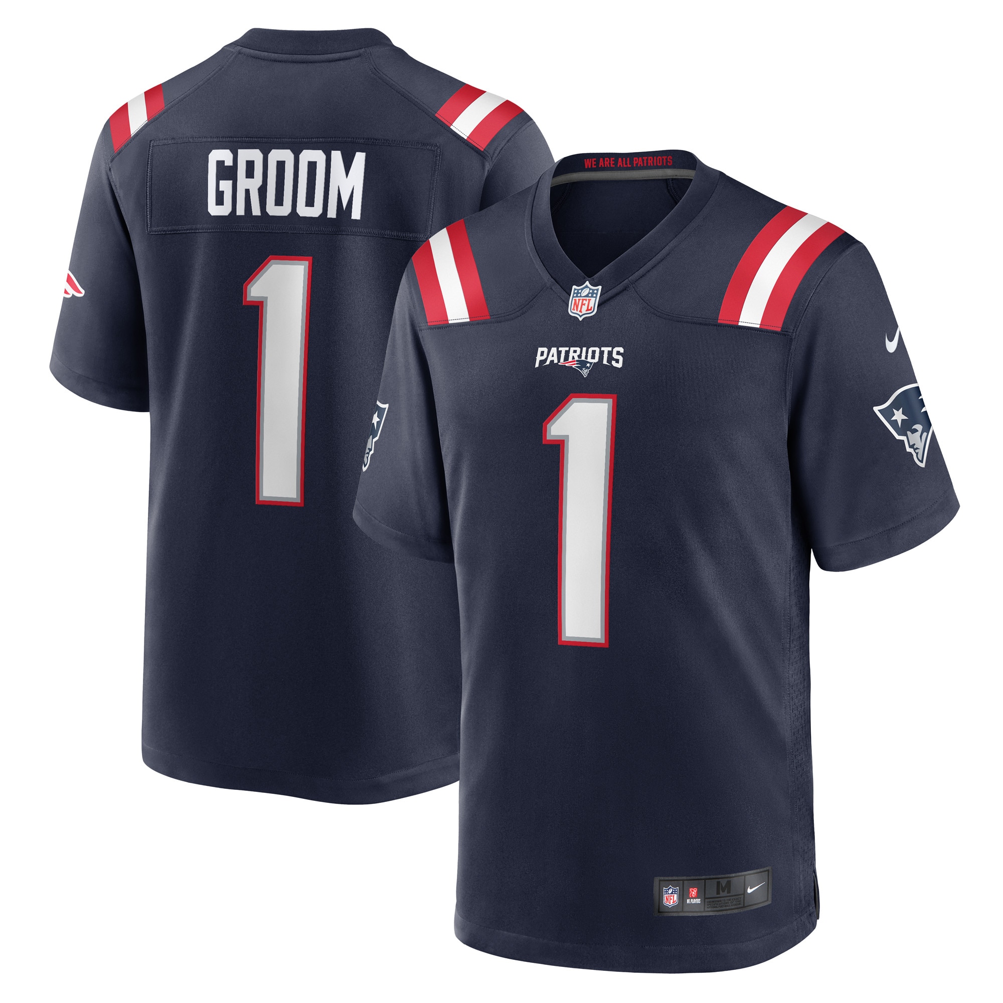 Men's New England Patriots Number 1 Groom Navy Game Jersey JS8419 nicesnker
