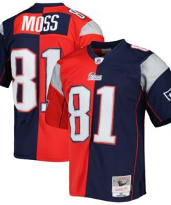 Men's New England Patriots Randy Moss Mitchell & Ness Navy/Red 2007 Split Legacy Jersey JS6082 nicesnker