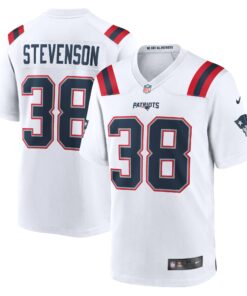 Men's New England Patriots Rhamondre Stevenson White Game Player Jersey JS4018 nicesnker