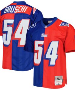 Men's New England Patriots Tedy Bruschi Mitchell & Ness Royal/Red 1996 Split Legacy Jersey JS2590 nicesnker