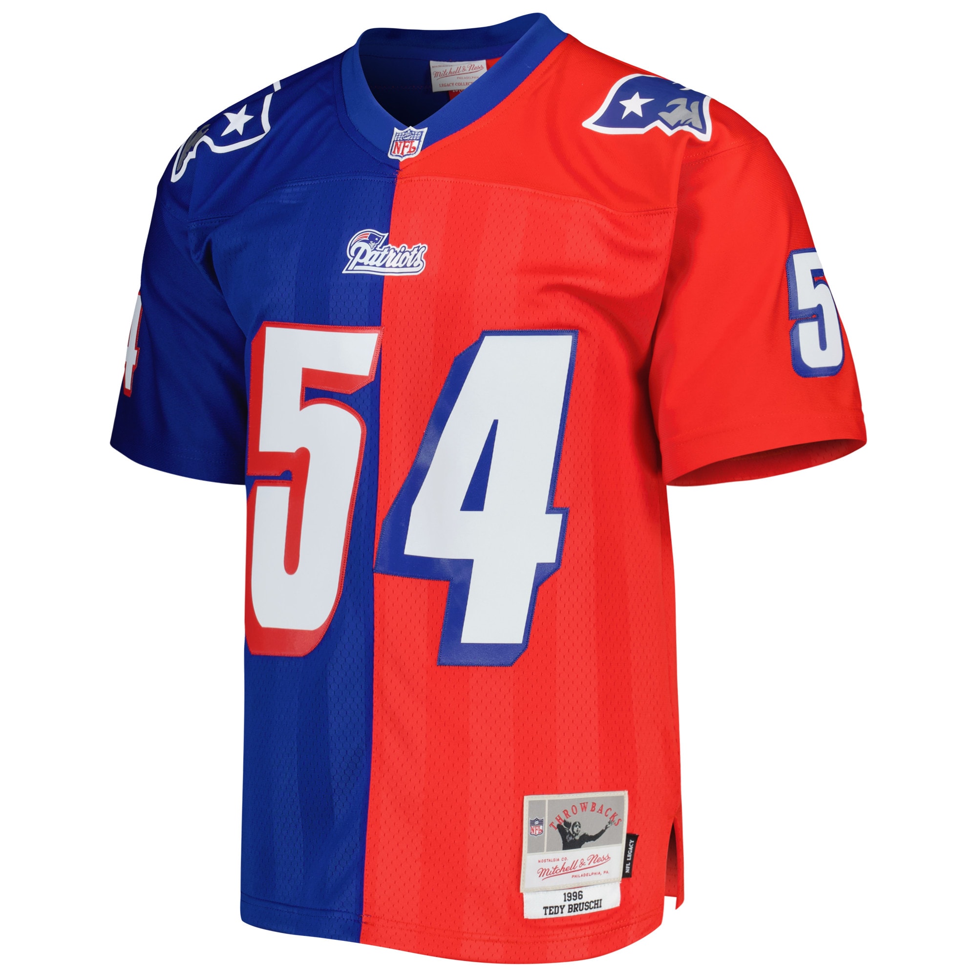 Men's New England Patriots Tedy Bruschi Mitchell & Ness Royal/Red 1996 Split Legacy Jersey JS2590 nicesnker - Image 2