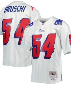 Men's New England Patriots Tedy Bruschi Mitchell & Ness White Legacy Jersey JS5944 nicesnker