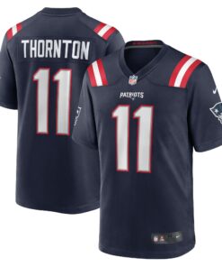 Men's New England Patriots Tyquan Thornton Navy Game Player Jersey JS8376 nicesnker