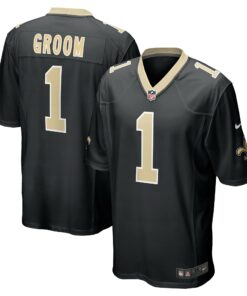 Men's New Orleans Saints Number 1 Groom Black Game Jersey JS4804 nicesnker