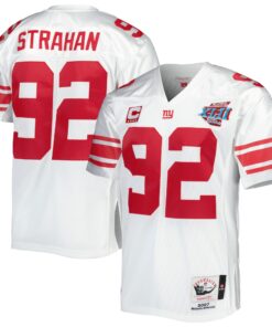 Men's New York Giants 2007 Michael Strahan Mitchell & Ness White Throwback Retired Player Jersey JS5955 nicesnker