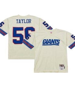 Men's New York Giants Lawrence Taylor Mitchell & Ness Cream Chainstitch Legacy Jersey JS9908 nicesnker