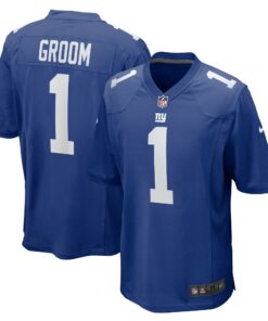 Men's New York Giants Number 1 Groom Royal Game Jersey JS9199 nicesnker