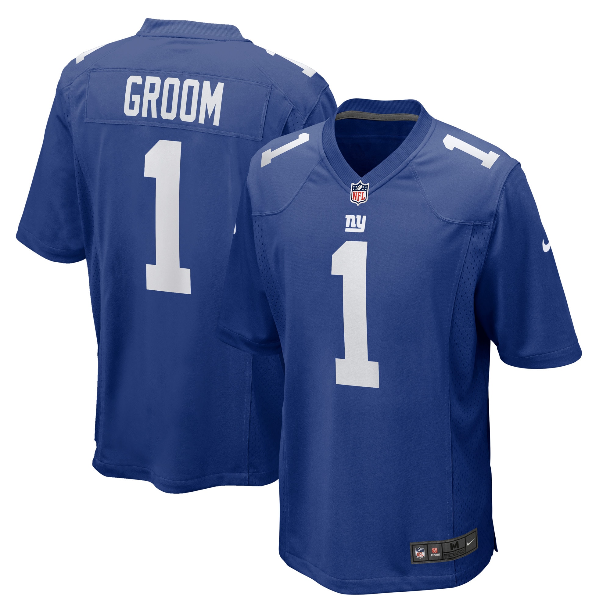 Men's New York Giants Number 1 Groom Royal Game Jersey JS9199 nicesnker