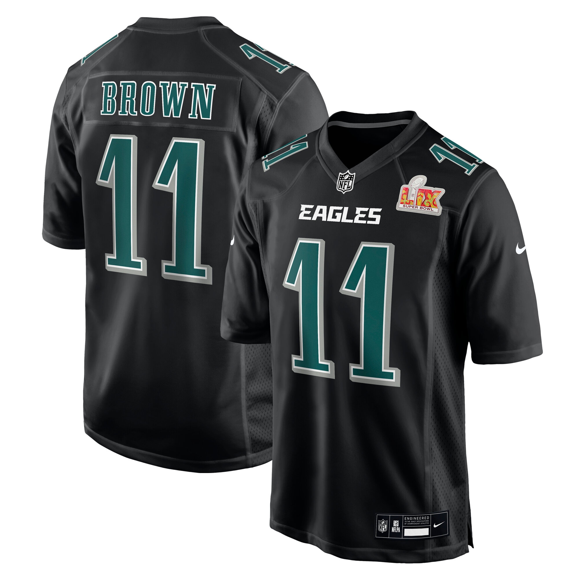 Men's Philadelphia Eagles A.J. Brown Carbon Black Super Bowl LIX Fashion Game Player Jersey JS9989 nicesnker