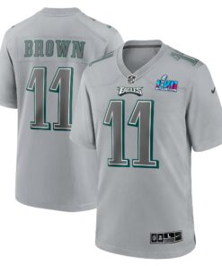 Men's Philadelphia Eagles A.J. Brown Gray Super Bowl LVII Patch Atmosphere Fashion Game Jersey JS1347 nicesnker