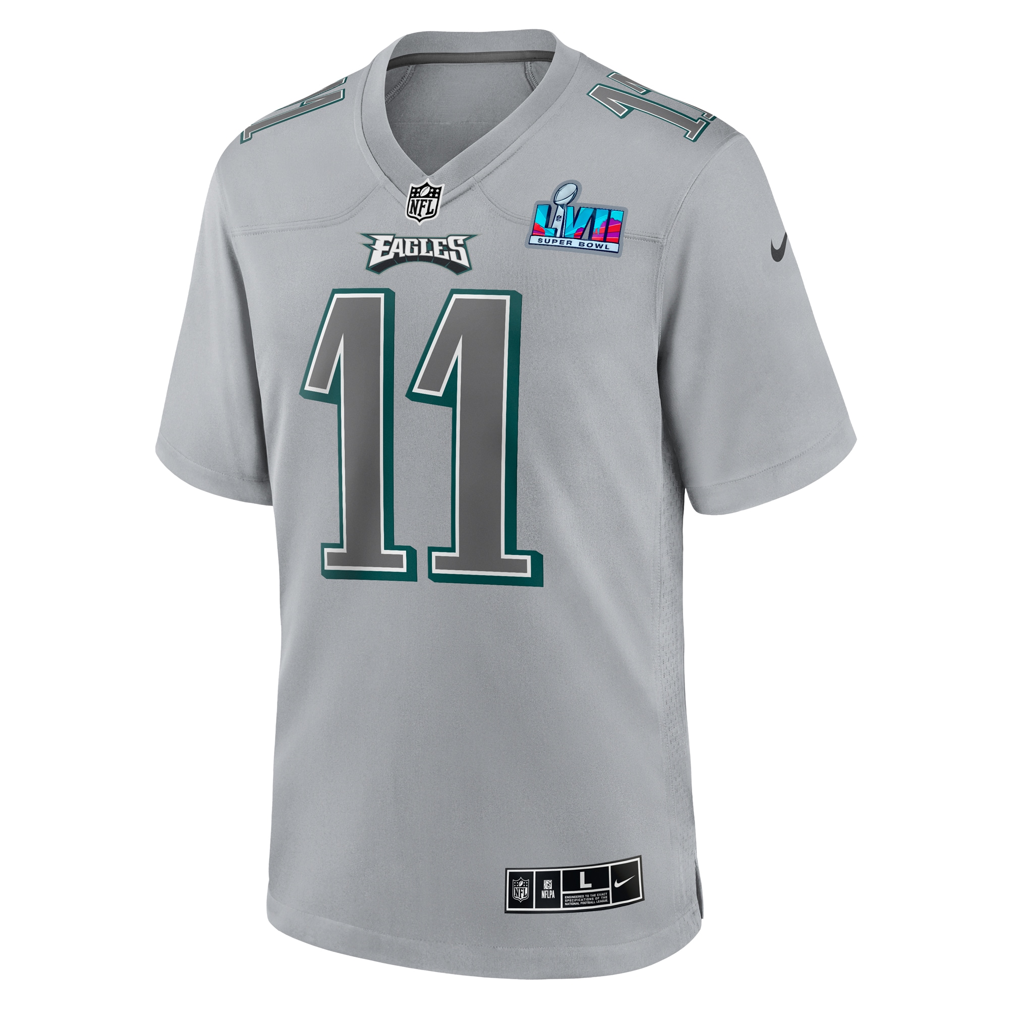 Men's Philadelphia Eagles A.J. Brown Gray Super Bowl LVII Patch Atmosphere Fashion Game Jersey JS1347 nicesnker - Image 2