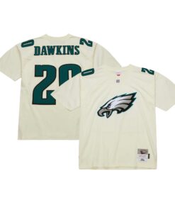 Men's Philadelphia Eagles Brian Dawkins Mitchell & Ness Cream Chainstitch Legacy Jersey JS4377 nicesnker
