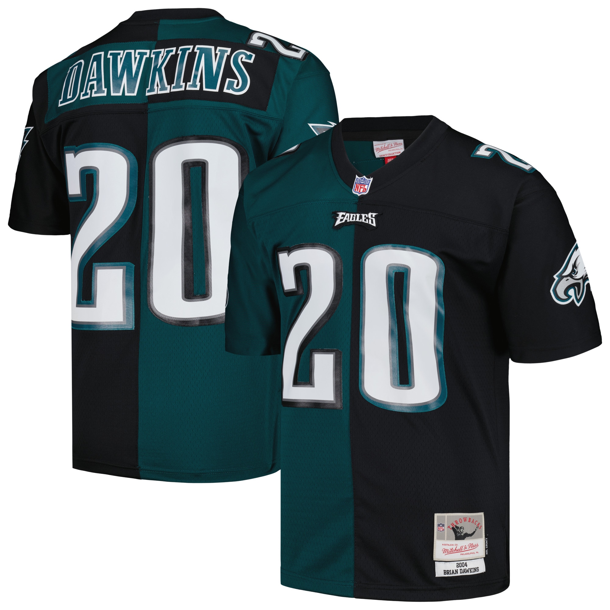 Men's Philadelphia Eagles Brian Dawkins Mitchell & Ness Midnight Green/Black 2004 Split Legacy Jersey JS3103 nicesnker