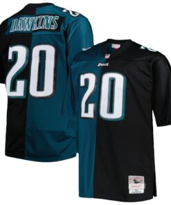 Men's Philadelphia Eagles Brian Dawkins Mitchell & Ness Midnight Green/Black Big & Tall Split Legacy Retired Player Jersey JS3388 nicesnker