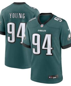 Men's Philadelphia Eagles Byron Young Midnight Green Team Game Jersey JS5728 nicesnker
