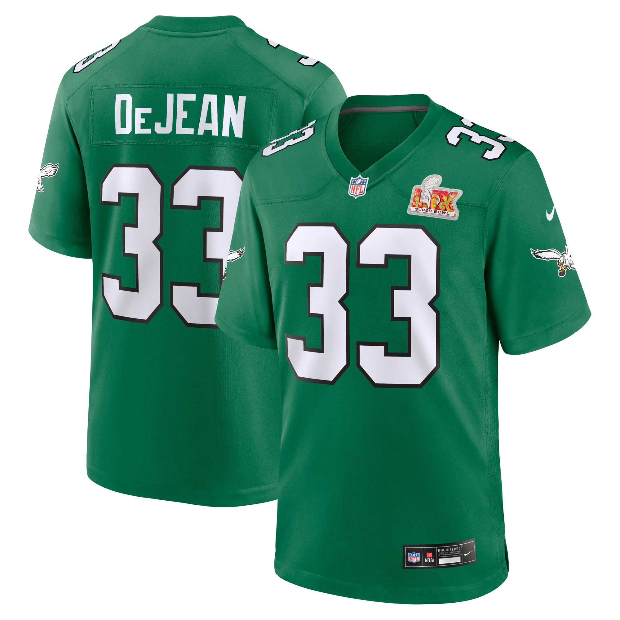Men's Philadelphia Eagles Cooper DeJean Kelly Green Super Bowl LIX 2nd Alternate Game Jersey JS3197 nicesnker