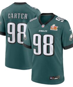 Men's Philadelphia Eagles Jalen Carter Midnight Green Super Bowl LIX Game Player Jersey JS7855 nicesnker