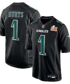 Men's Philadelphia Eagles Jalen Hurts Carbon Black Super Bowl LIX Fashion Game Player Jersey JS5092 nicesnker