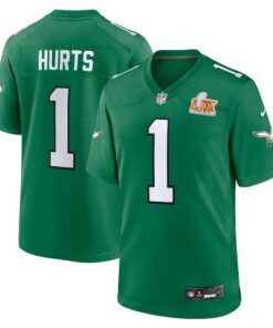 Men's Philadelphia Eagles Jalen Hurts Kelly Green Super Bowl LIX 2nd Alternate Game Jersey JS2678 nicesnker