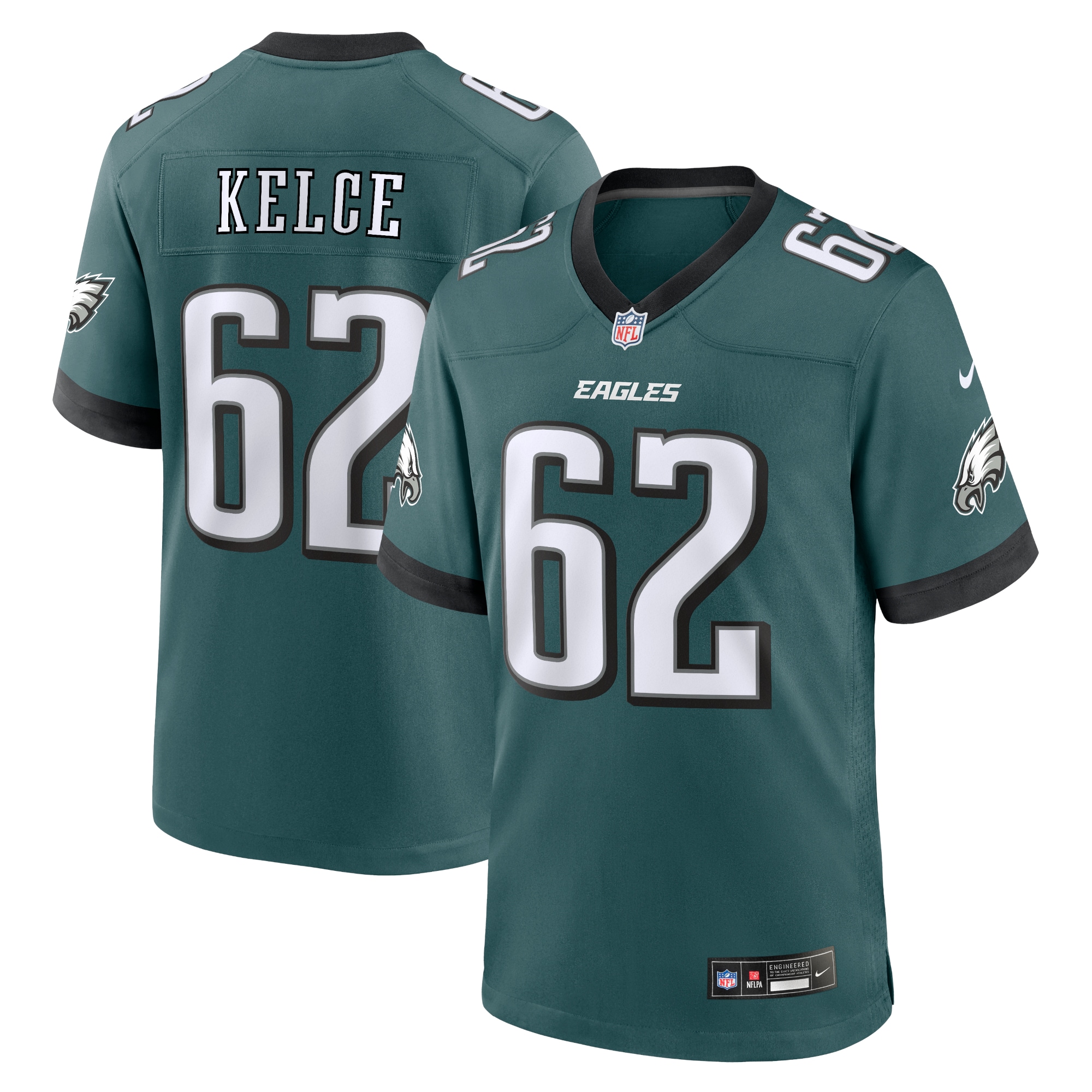 Men's Philadelphia Eagles Jason Kelce Midnight Green Team Game Jersey JS5593 nicesnker