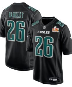 Men's Philadelphia Eagles Saquon Barkley Carbon Black Super Bowl LIX Fashion Game Player Jersey JS7516 nicesnker