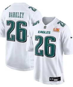 Men's Philadelphia Eagles Saquon Barkley Tundra White Super Bowl LIX Fashion Game Player Jersey JS2382 nicesnker