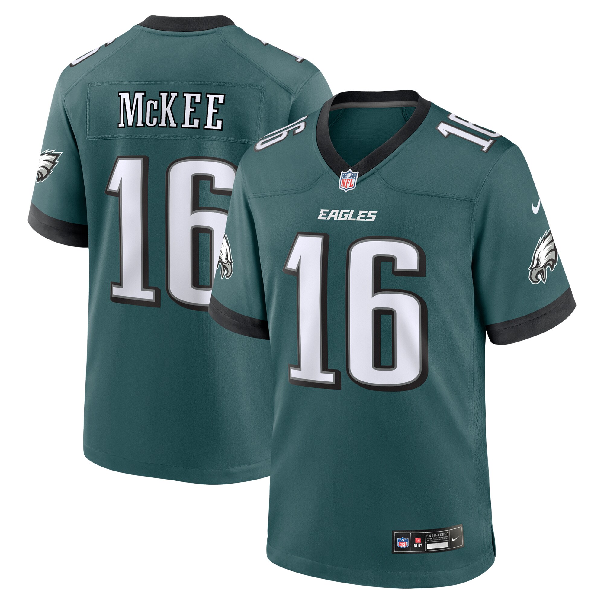 Men's Philadelphia Eagles Tanner McKee Midnight Green Team Game Jersey JS8938 nicesnker