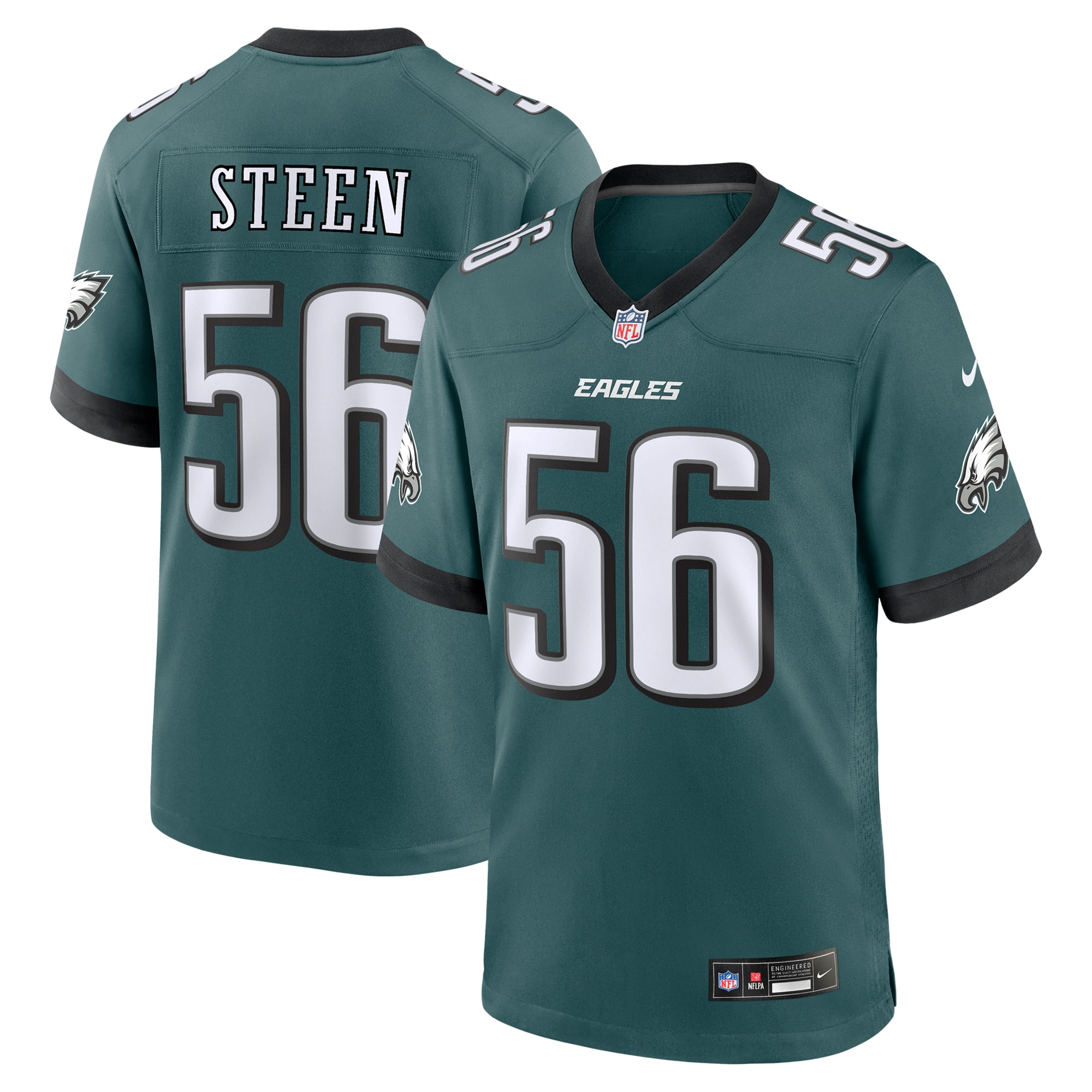 Men's Philadelphia Eagles Tyler Steen Midnight Green Team Game Jersey JS3867 nicesnker