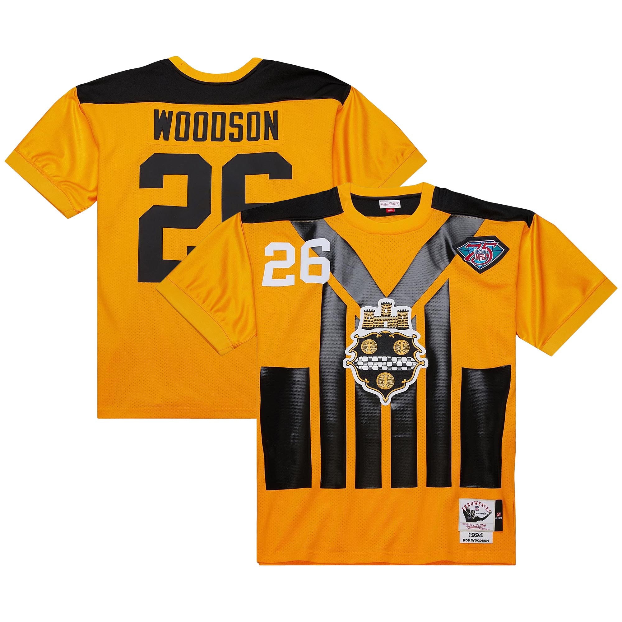 Men's Pittsburgh Steelers 1994 Rod Woodson Mitchell & Ness Gold Throwback Retired Player Jersey JS9404 nicesnker