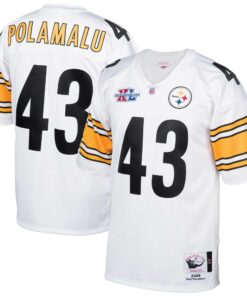 Men's Pittsburgh Steelers 2005 Troy Polamalu Mitchell & Ness White Throwback Retired Player Jersey JS4254 nicesnker