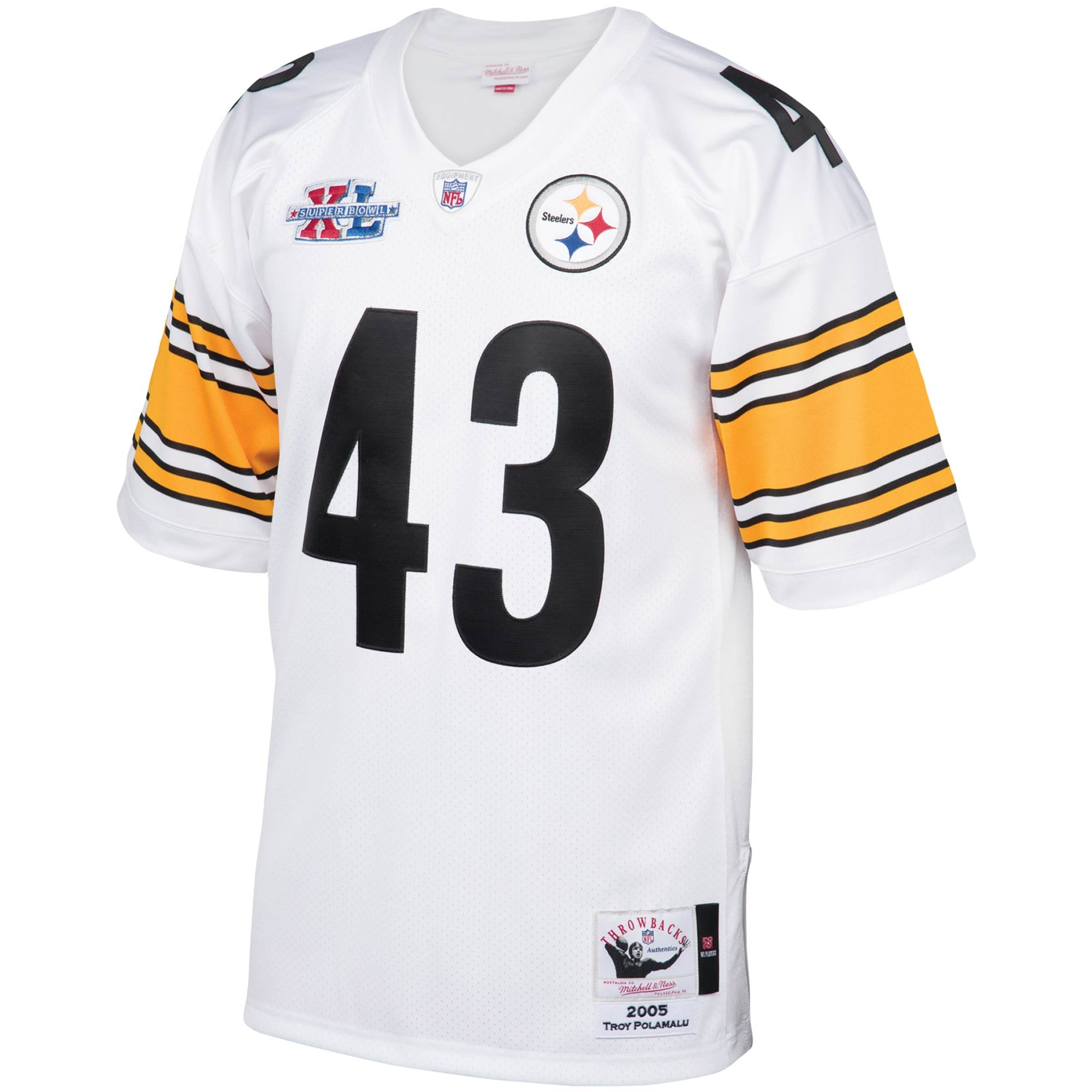 Men's Pittsburgh Steelers 2005 Troy Polamalu Mitchell & Ness White Throwback Retired Player Jersey JS4254 nicesnker - Image 2